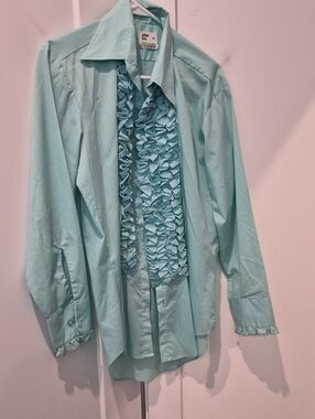After Six Light Blue Ruffle Vintage Dress Shirt